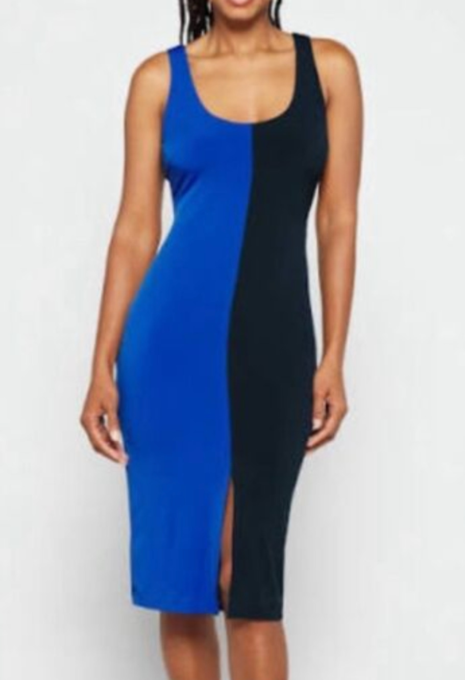 NEW SAM EDELMAN BLUE DRAPEY JERSEY CONTRAST COLORS MIDI DRESS SIZE MEDIUM